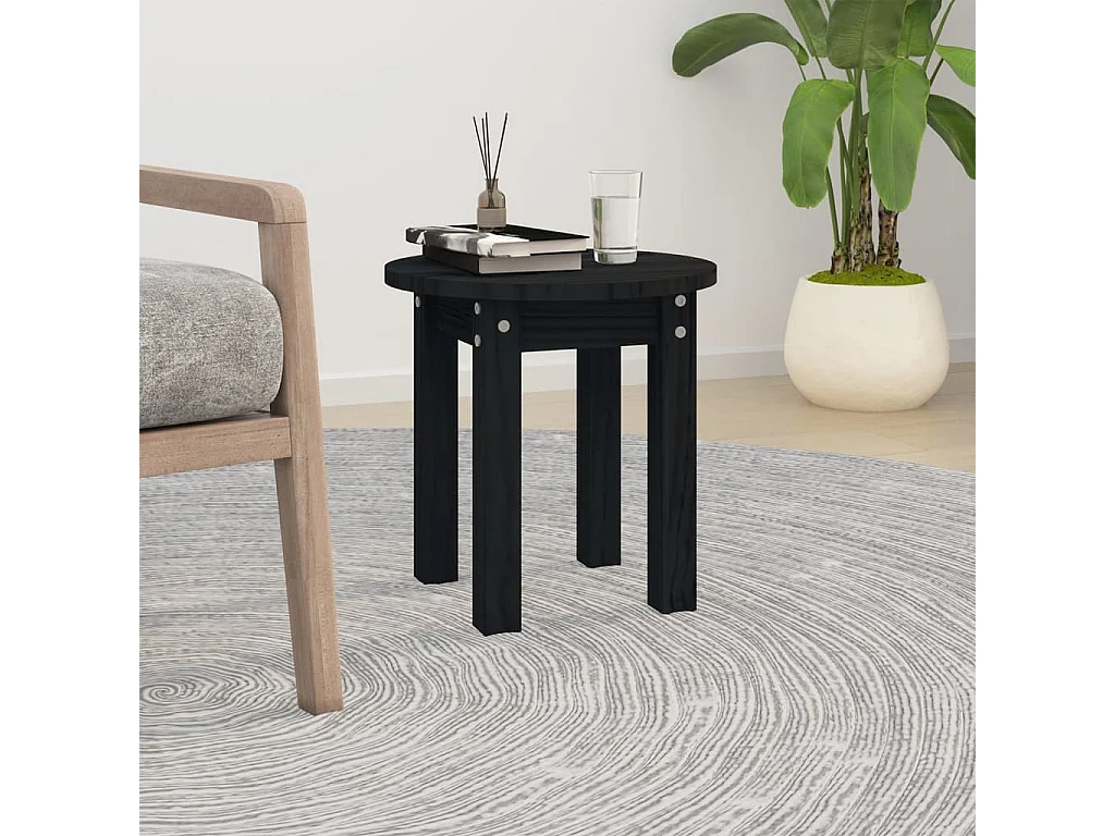 Couchtisch Schwarz Ø 35x35 cm Massivholz Kiefer