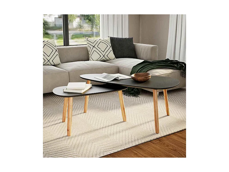 2-tlg. Couchtisch-Set Massivholz Kiefer Schwarz