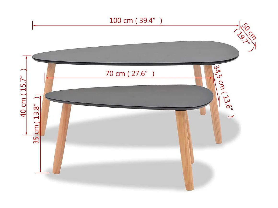 Ensemble de tables basses 2 pcs Bois de pin massif Noir