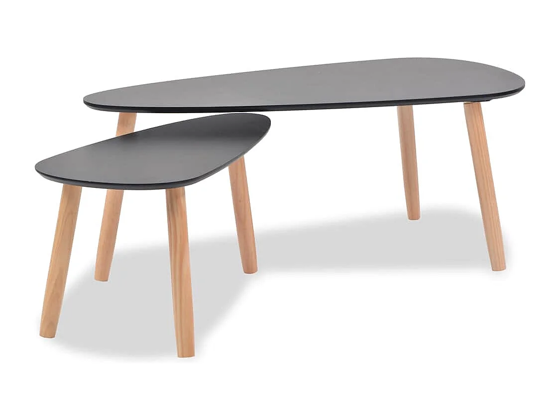 Ensemble de tables basses 2 pcs Bois de pin massif Noir