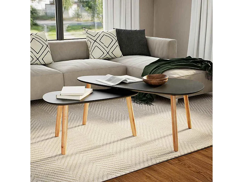 Ensemble de tables basses 2 pcs Bois de pin massif Noir