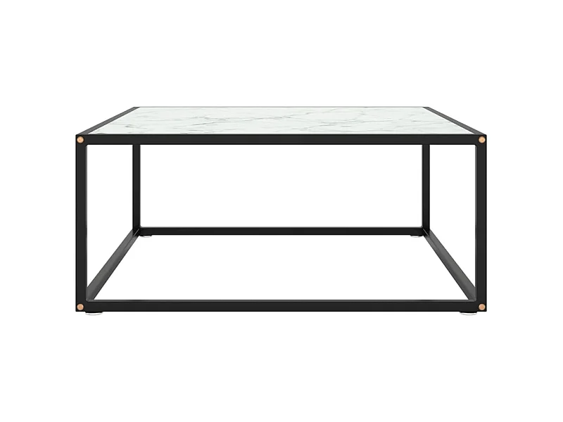 Couchtisch Schwarz mit Weißem Glas in Marmor-Optik 80x80x35 cm