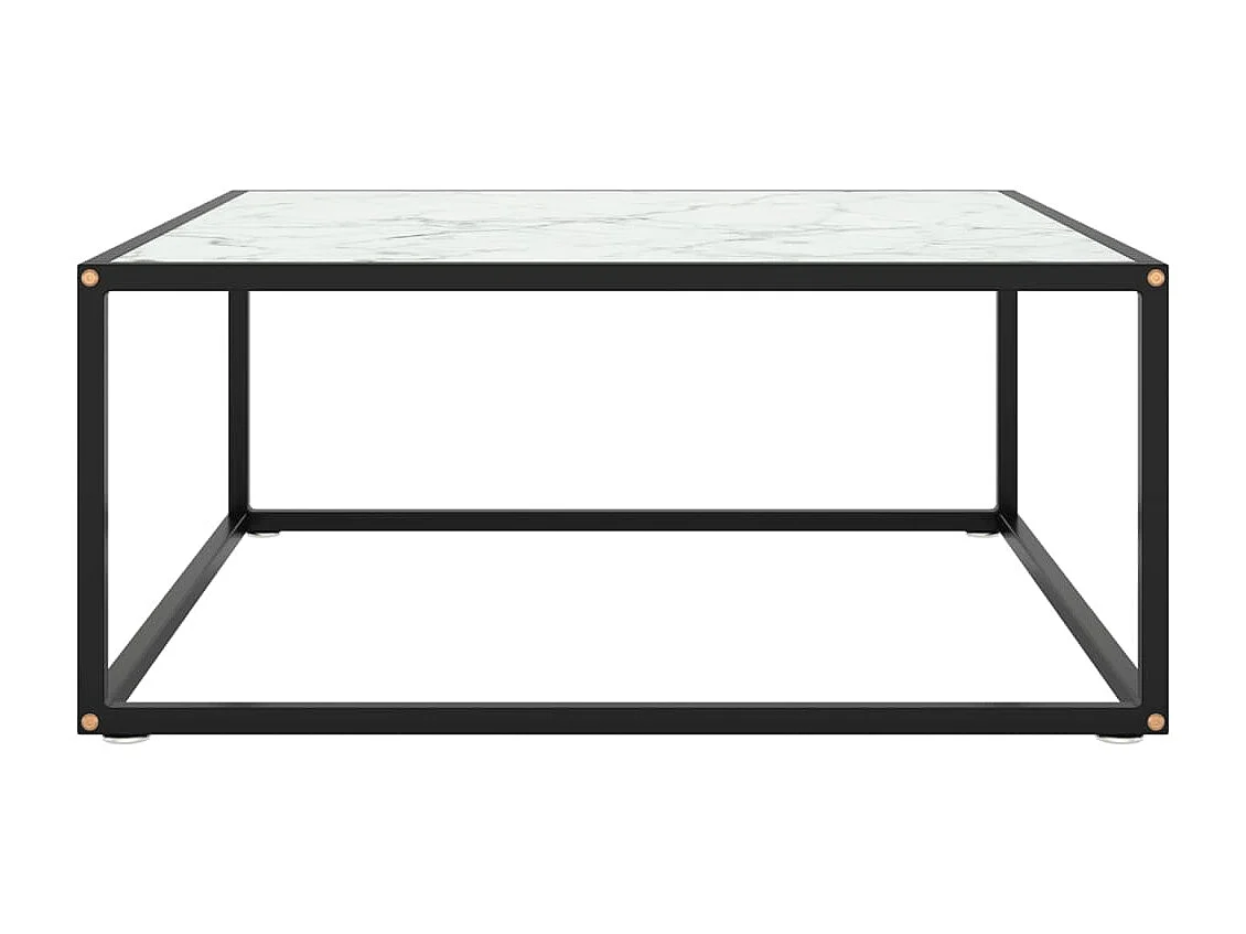 Couchtisch Schwarz mit Weißem Glas in Marmor-Optik 80x80x35 cm