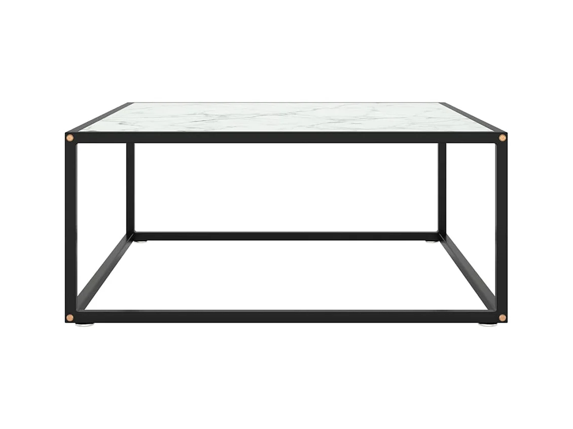 Couchtisch Schwarz mit Weißem Glas in Marmor-Optik 80x80x35 cm