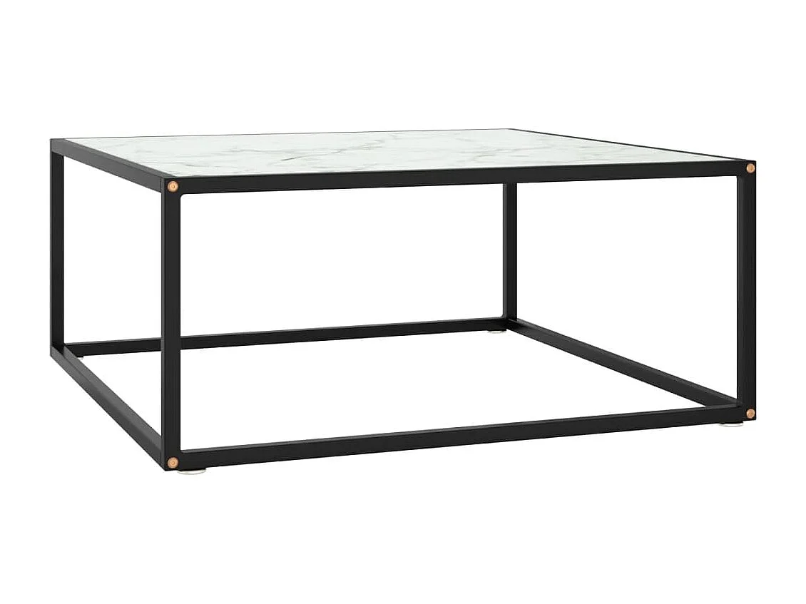 Table basse Noir avec verre marbre blanc 80x80x35 cm