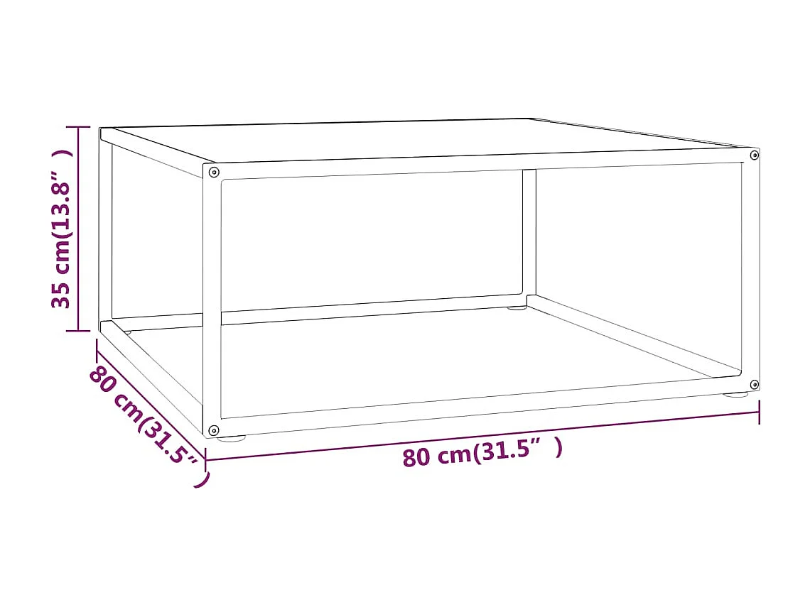 Table basse Noir avec verre marbre blanc 80x80x35 cm