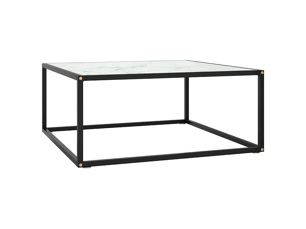 Table basse Noir avec verre marbre blanc 80x80x35 cm
