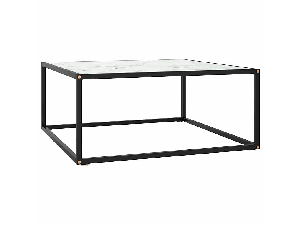 Table basse Noir avec verre marbre blanc 80x80x35 cm