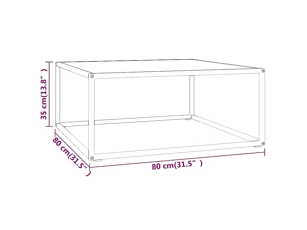 Table basse Noir avec verre marbre blanc 80x80x35 cm