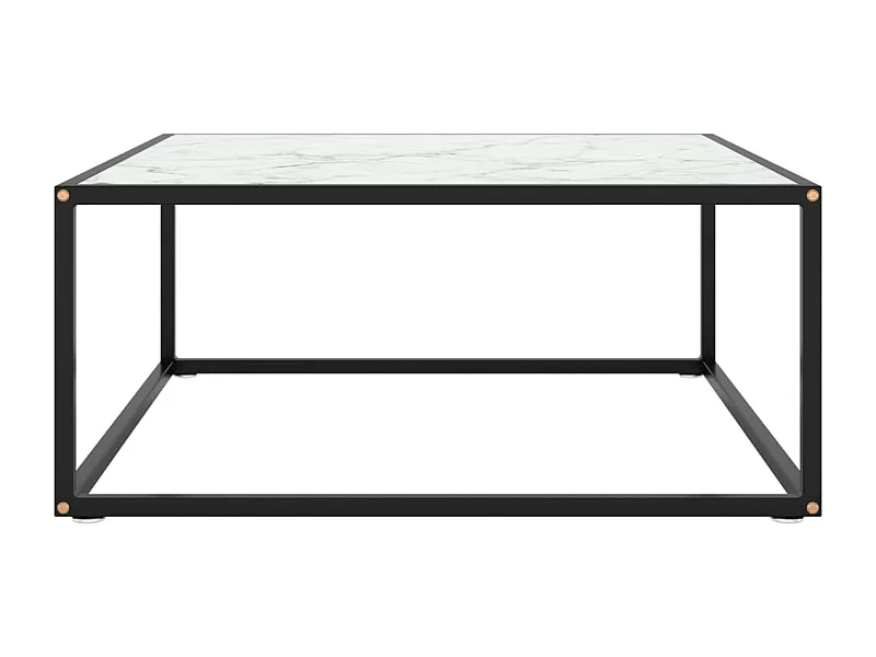 Tavolino da Salotto Nero con Vetro Marmo Bianco 80x80x35 cm
