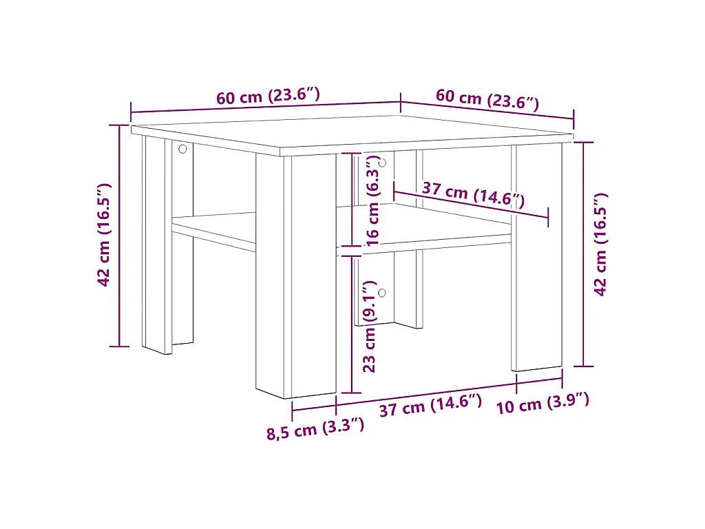 Couchtisch Schwarz 60x60x42 cm Holzwerkstoff