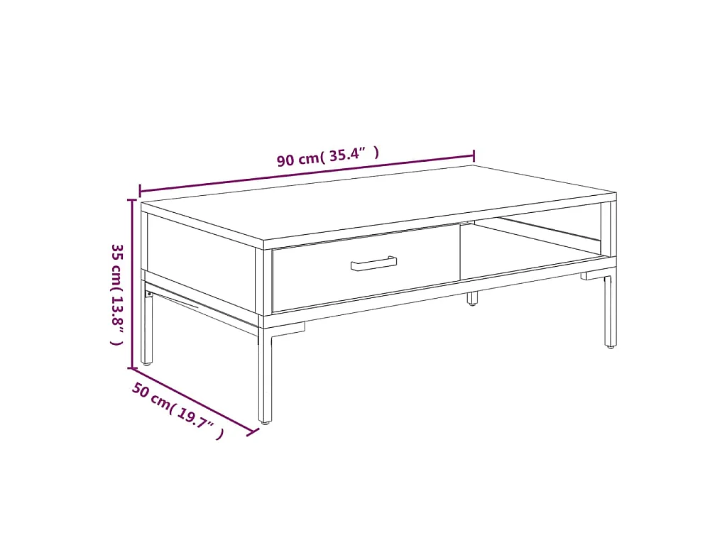 Salontafel 90x50x35 cm massief grenenhout