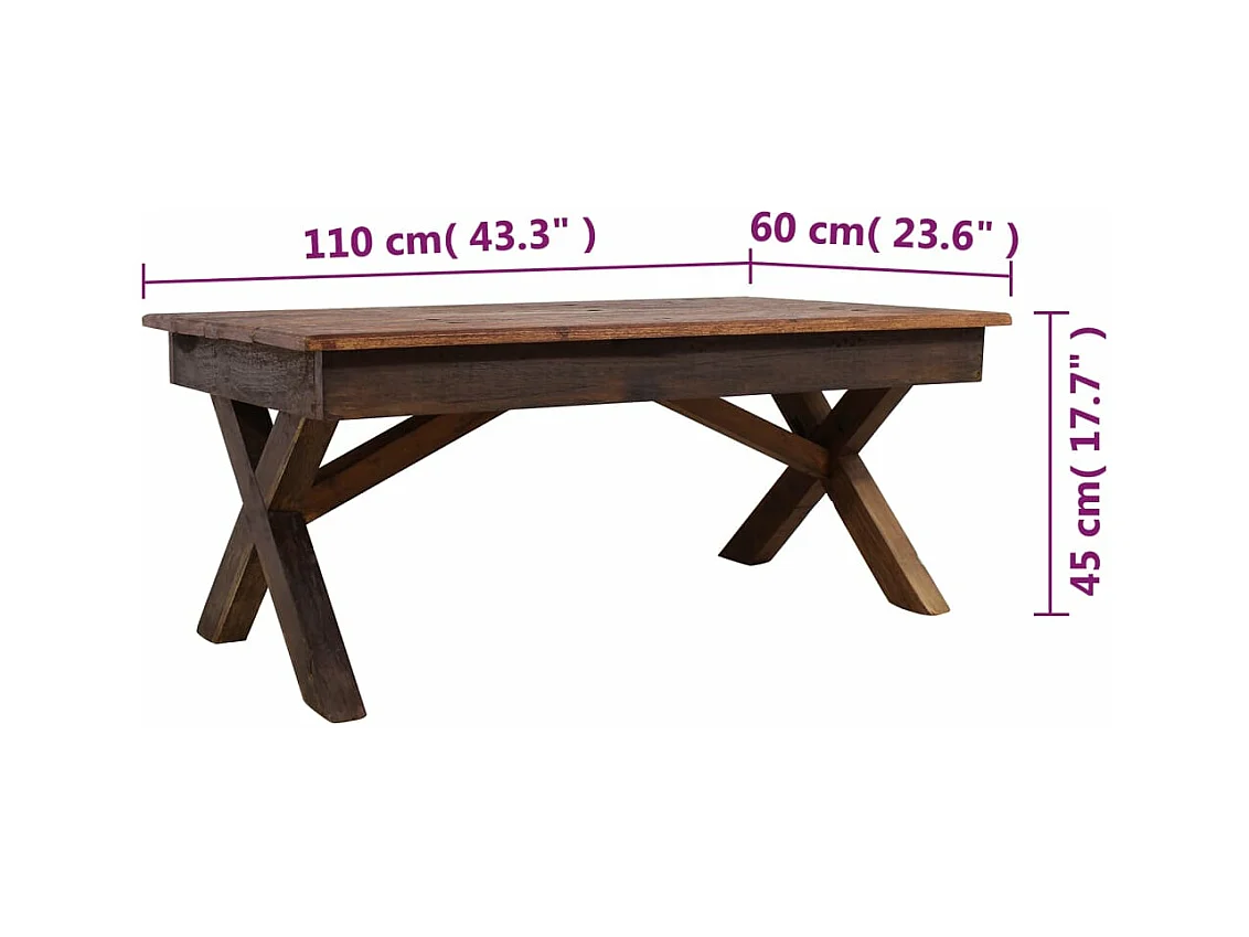 Mesa de centro madera reciclada mixta 110x60x45 cm