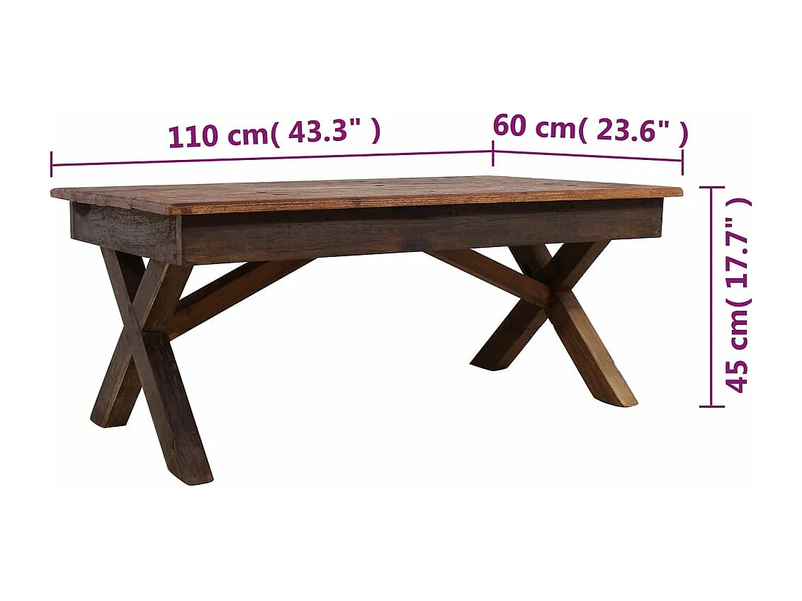 Mesa de centro 110x60x45 cm mistura de madeiras recicladas