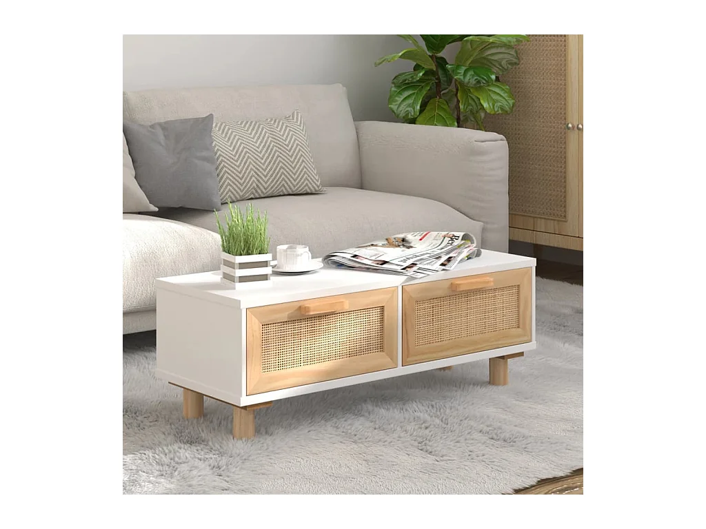 Table basse Blanc 80x40x30 cm Bois d'ingénierie et pin massif