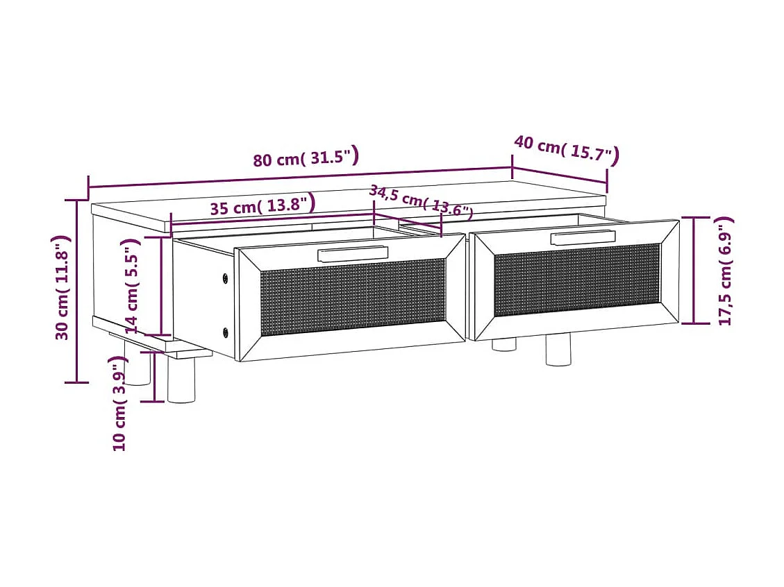 Tavolino Bianco 80x40x30cm Legno Multistrato e Massello di Pino