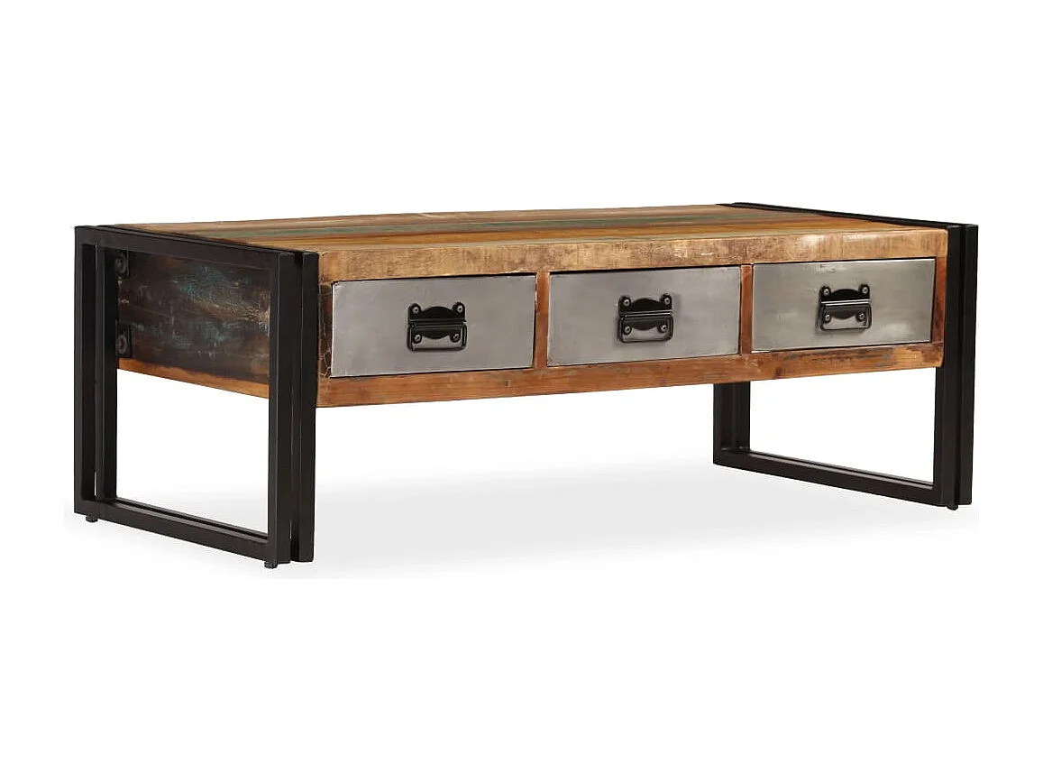 Couchtisch mit 3 Schubladen Altholz Massiv 100x50x35 cm