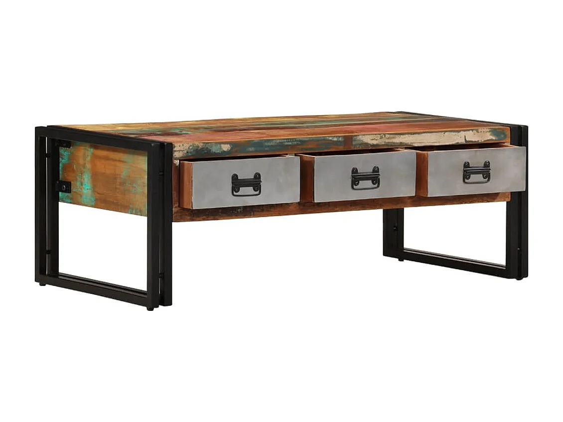Couchtisch mit 3 Schubladen Altholz Massiv 100x50x35 cm