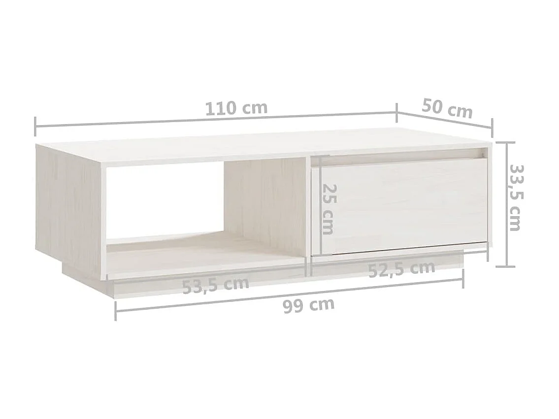 Table basse blanc 110x50x33,5 cm bois de pin massif