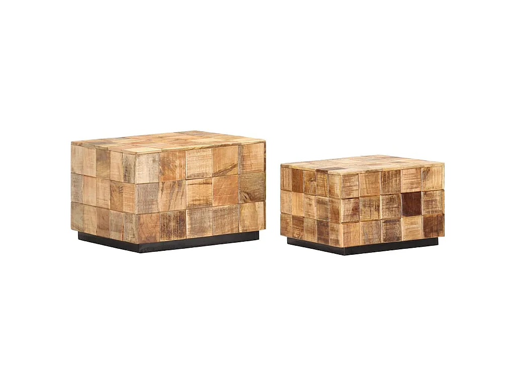 Tables basses 2 pcs avec design de blocs Bois de manguier brut