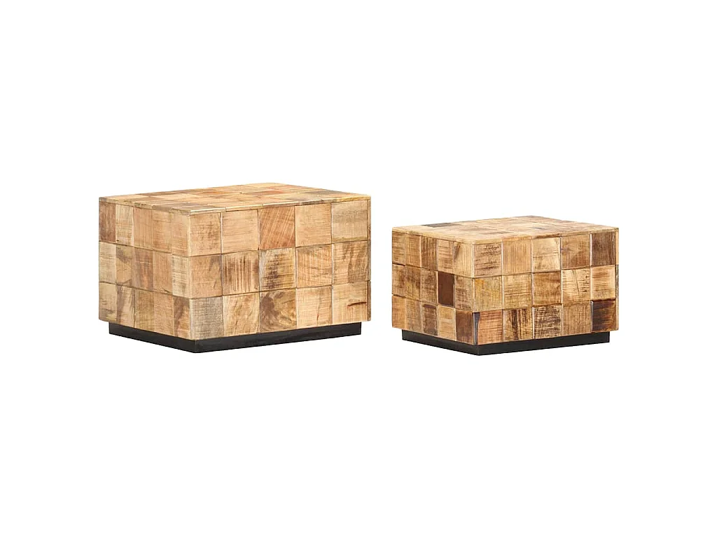 Tables basses 2 pcs avec design de blocs Bois de manguier brut
