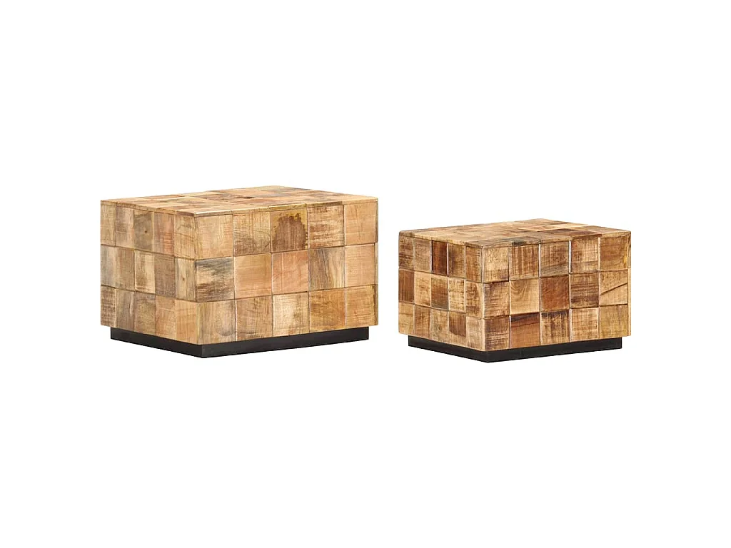 Tables basses 2 pcs avec design de blocs Bois de manguier brut