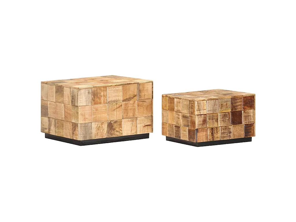 Tables basses 2 pcs avec design de blocs Bois de manguier brut