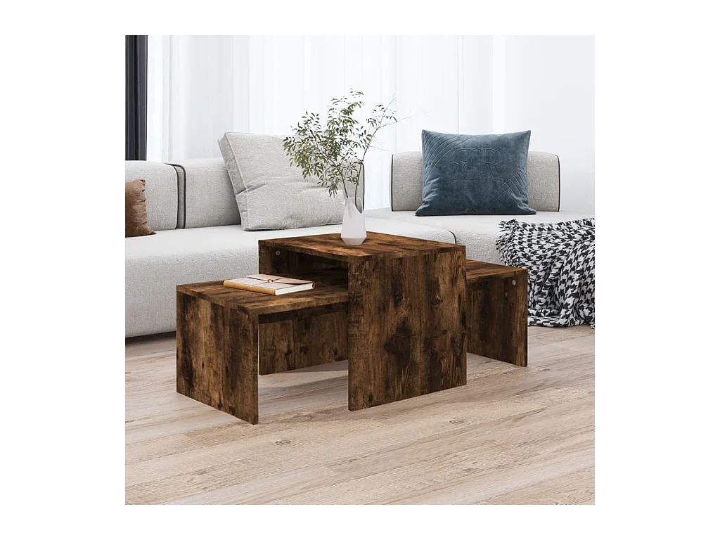 Ensemble table basse Chêne fumé 100x48x40 cm Bois d'ingénierie