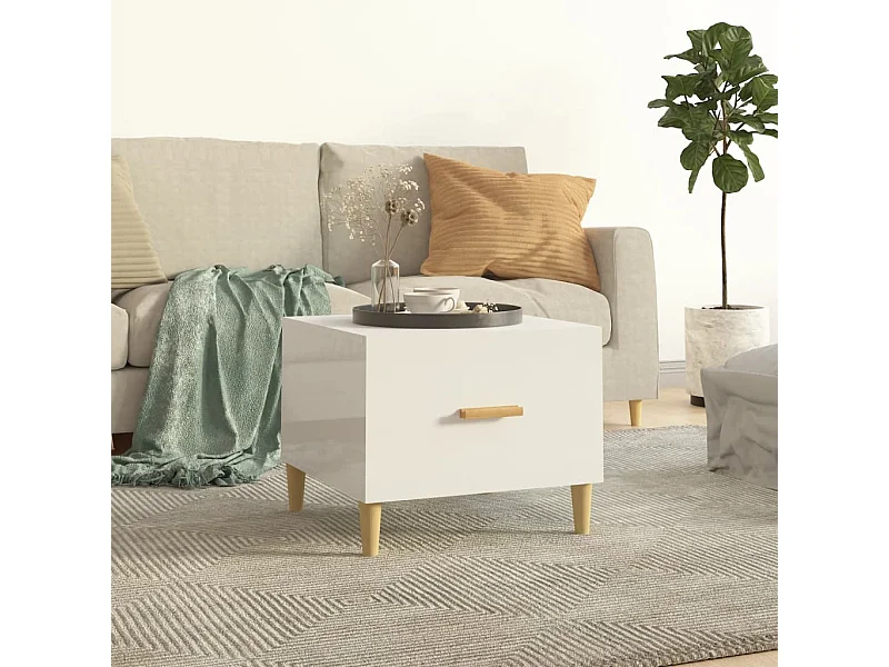 Tavolino da Salotto Bianco Lucido 50x50x40 cm Legno Multistrato