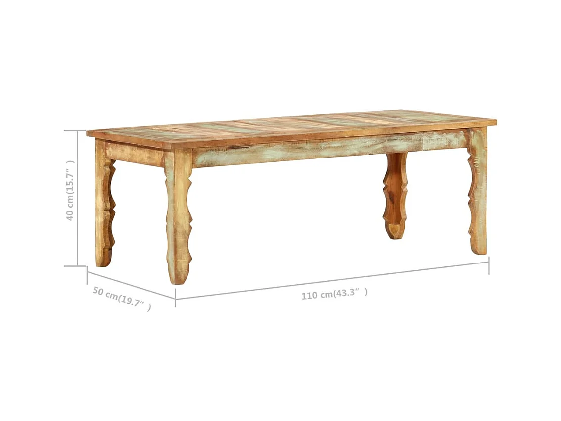 Mesa de centro de madera maciza reciclada 110x50x40 cm