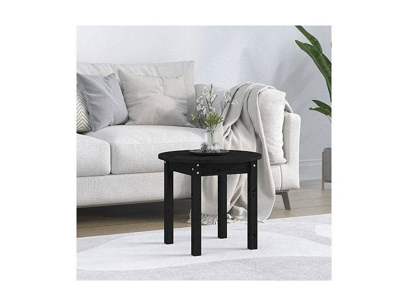Couchtisch Schwarz Ø 45x40 cm Massivholz Kiefer