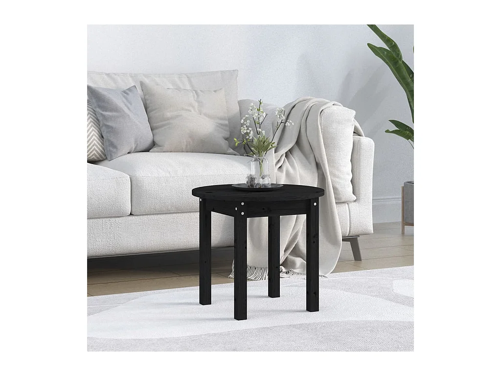 Couchtisch Schwarz Ø 45x40 cm Massivholz Kiefer