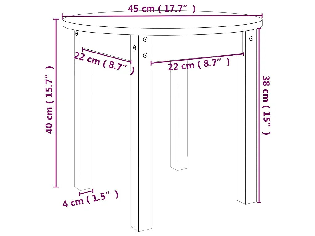 Salontafel Ø 45x40 cm massief grenenhout zwart