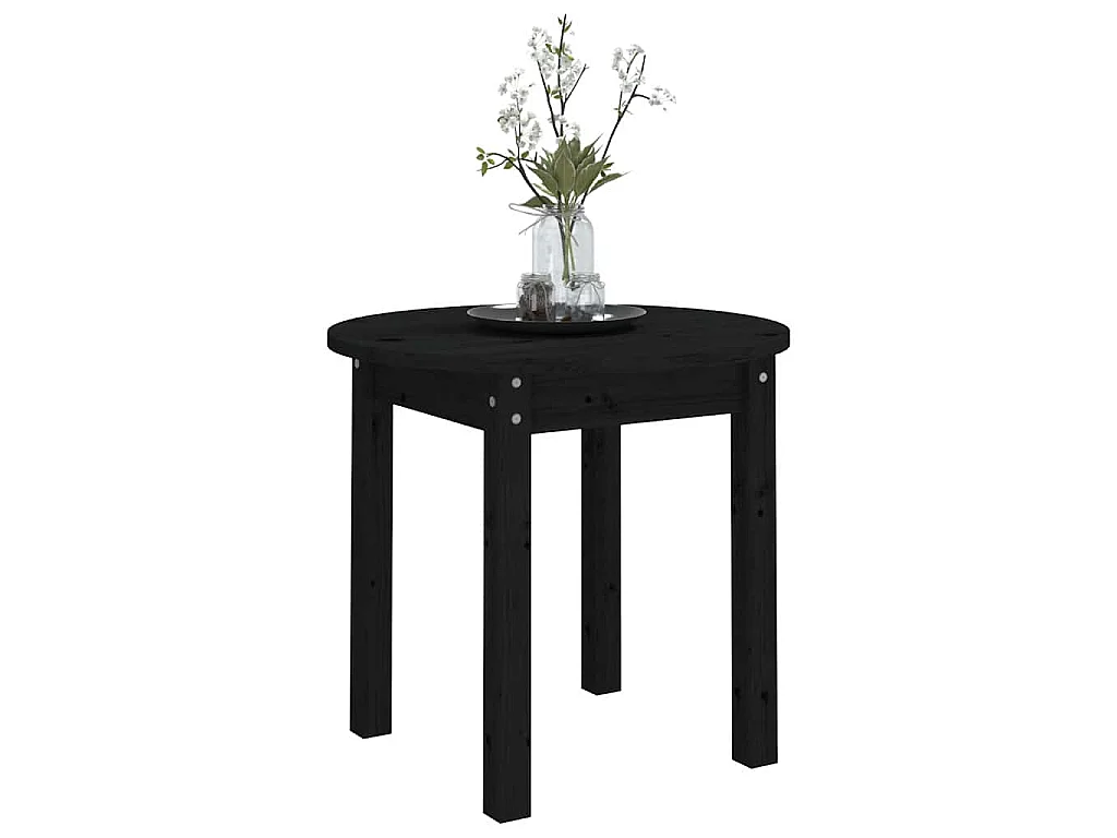 Tavolino da Salotto Nero Ø 45x40 cm in Legno Massello di Pino