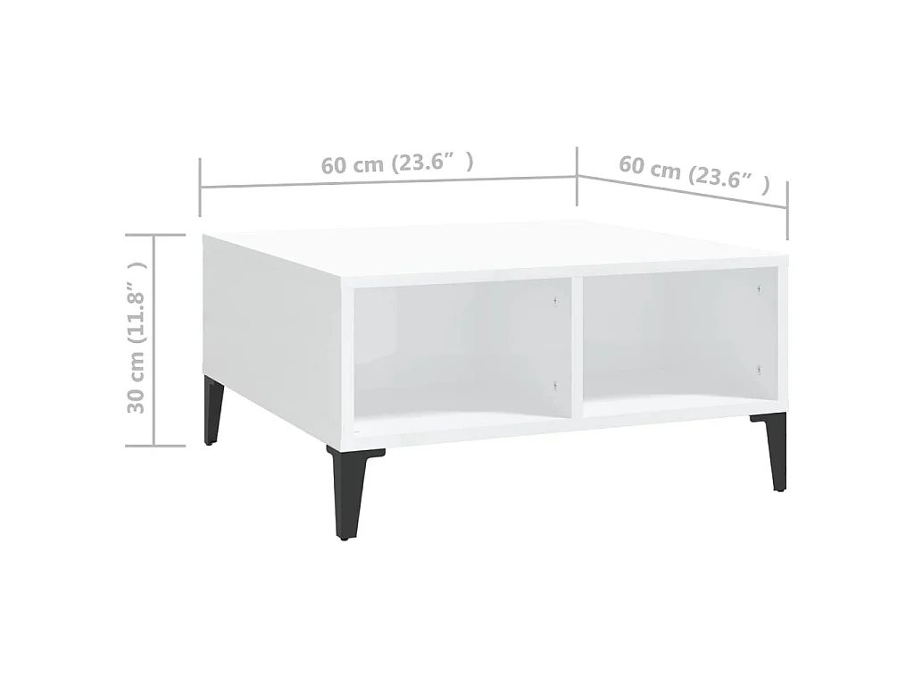 Table basse blanc brillant 60x60x30 cm bois d'ingénierie