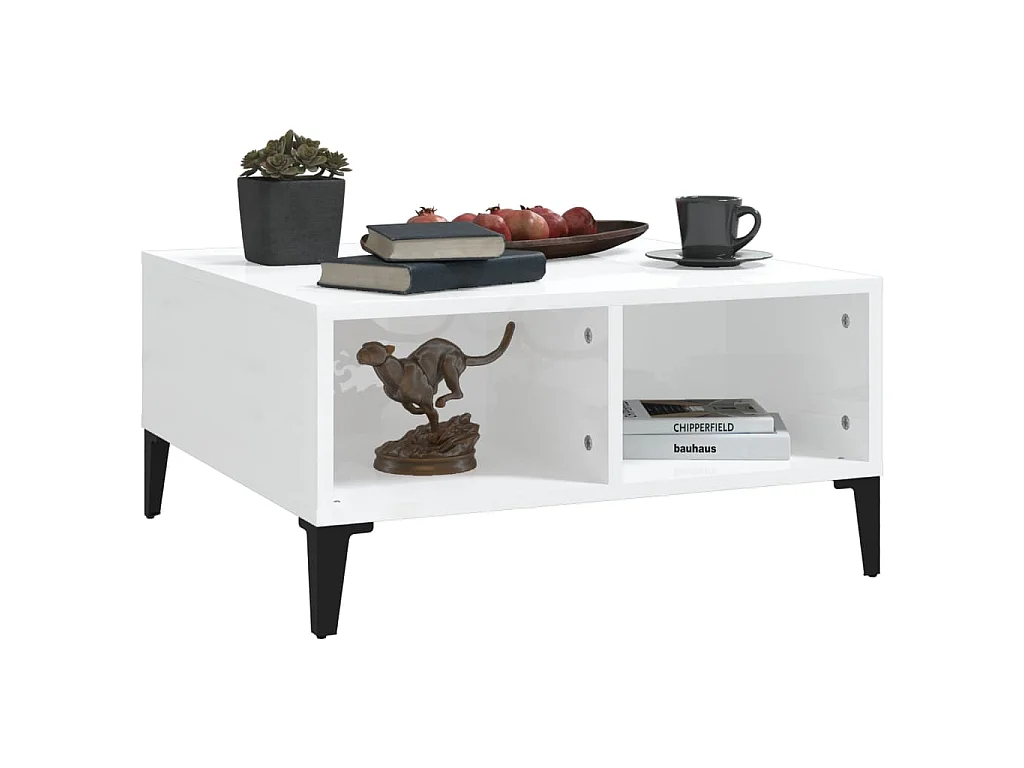 Table basse blanc brillant 60x60x30 cm bois d'ingénierie