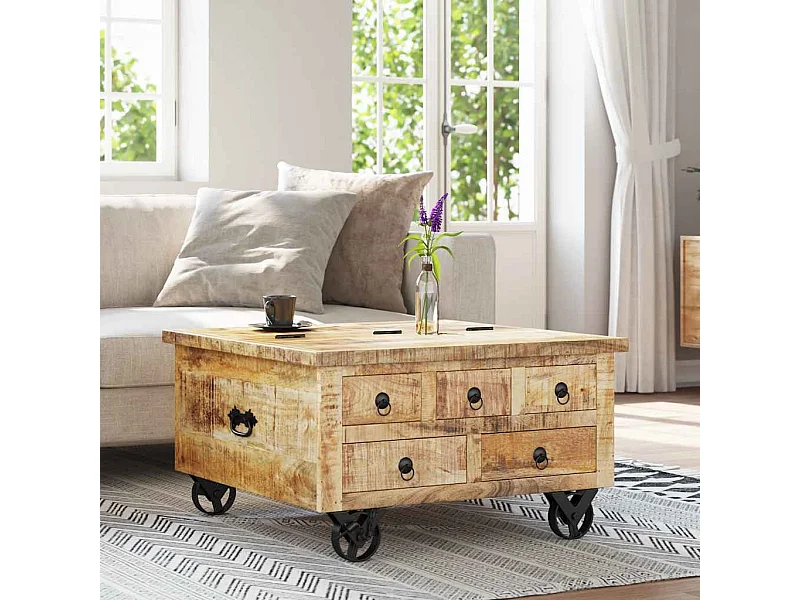 Table basse Bois de manguier brut 70 x 70 x 40 cm