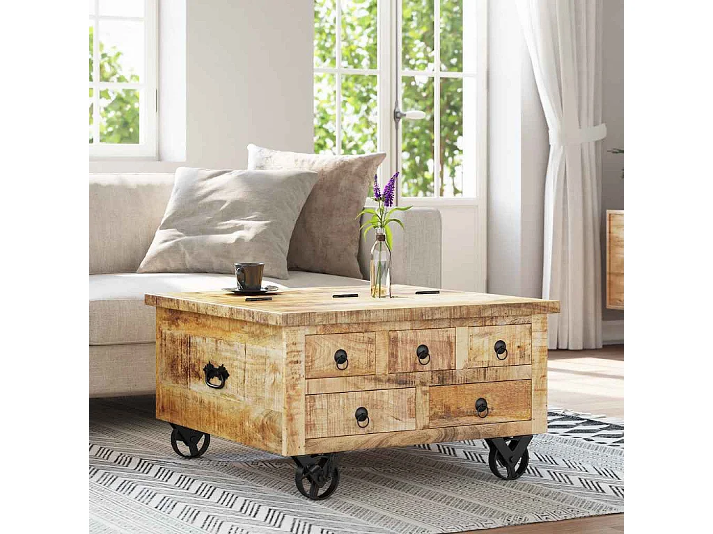 Table basse Bois de manguier brut 70 x 70 x 40 cm