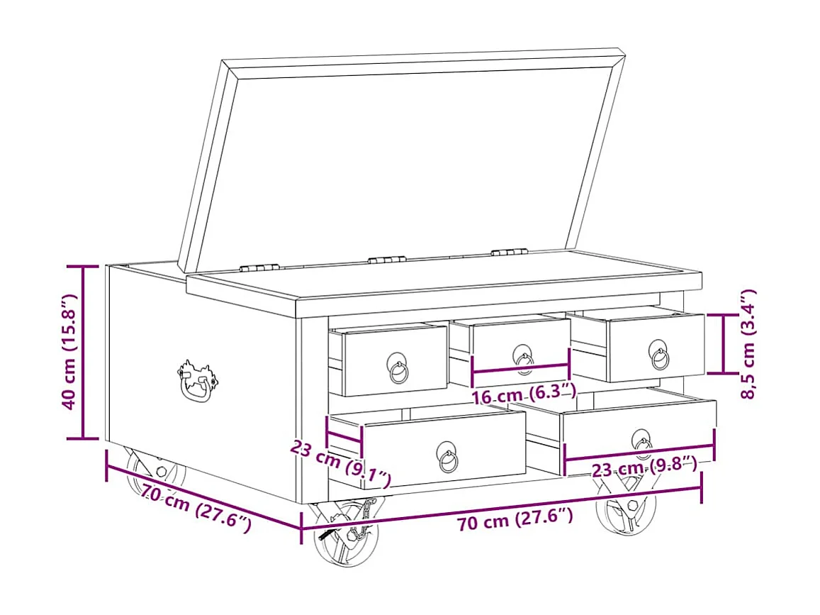 Table basse Bois de manguier brut 70 x 70 x 40 cm