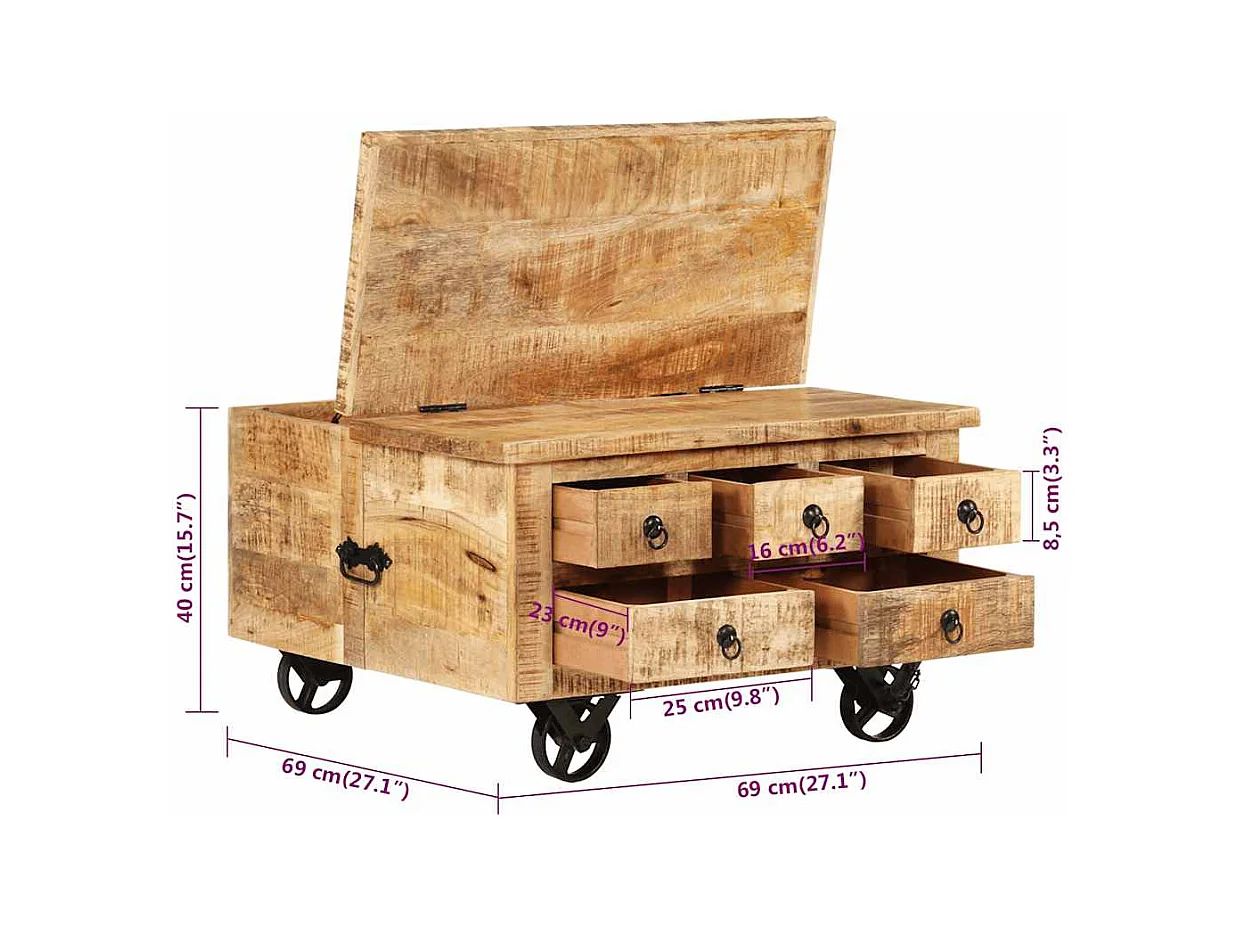 Salontafel 70x70x40 cm ruw mangohout