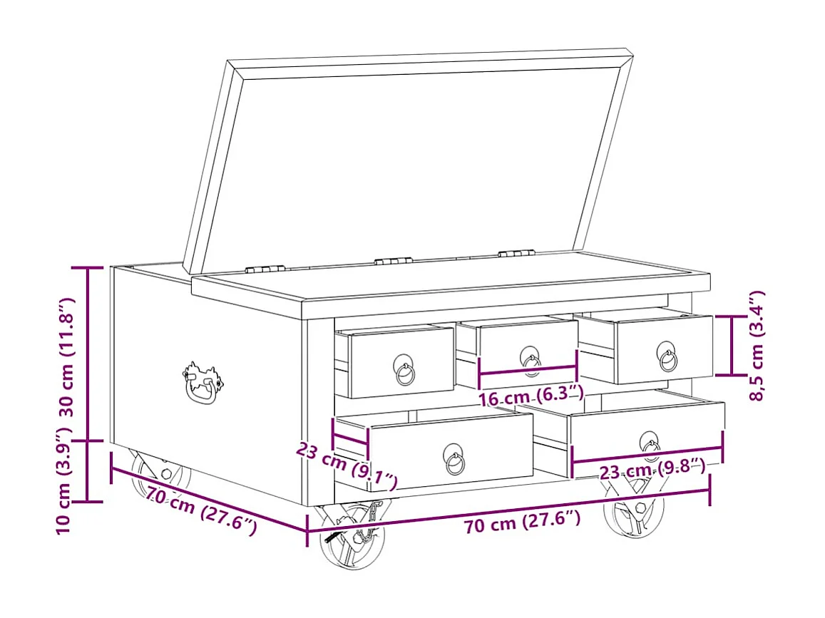 Salontafel 70x70x40 cm ruw mangohout