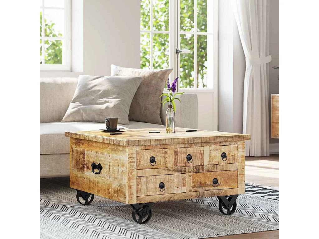 Salontafel 70x70x40 cm ruw mangohout