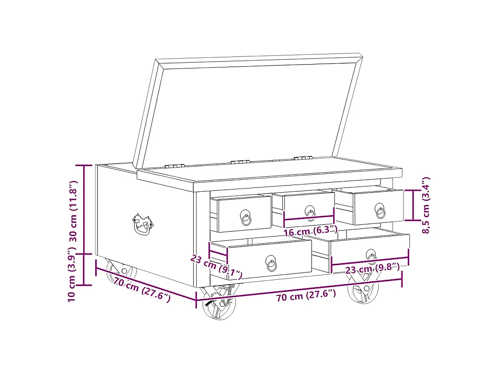 Salontafel 70x70x40 cm ruw mangohout