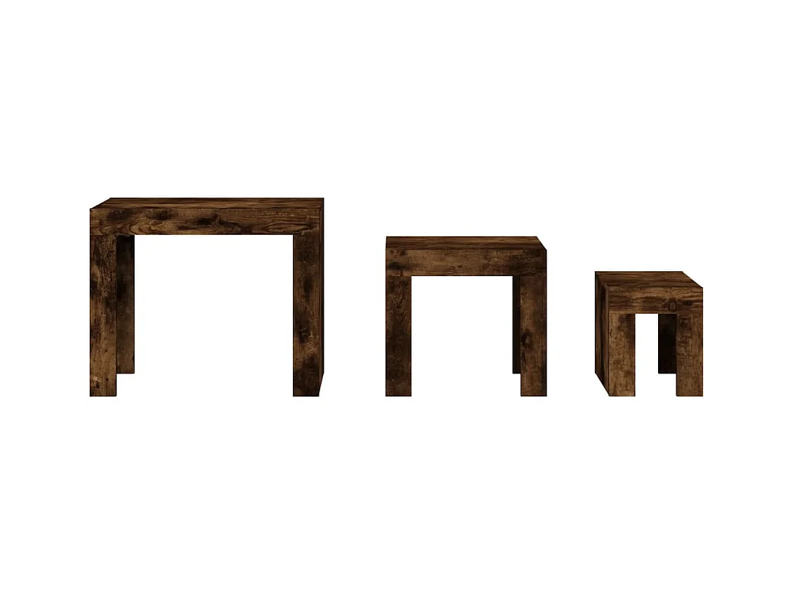 Tavolini Impilabili 3 pz Rovere Fumo in Legno Multistrato