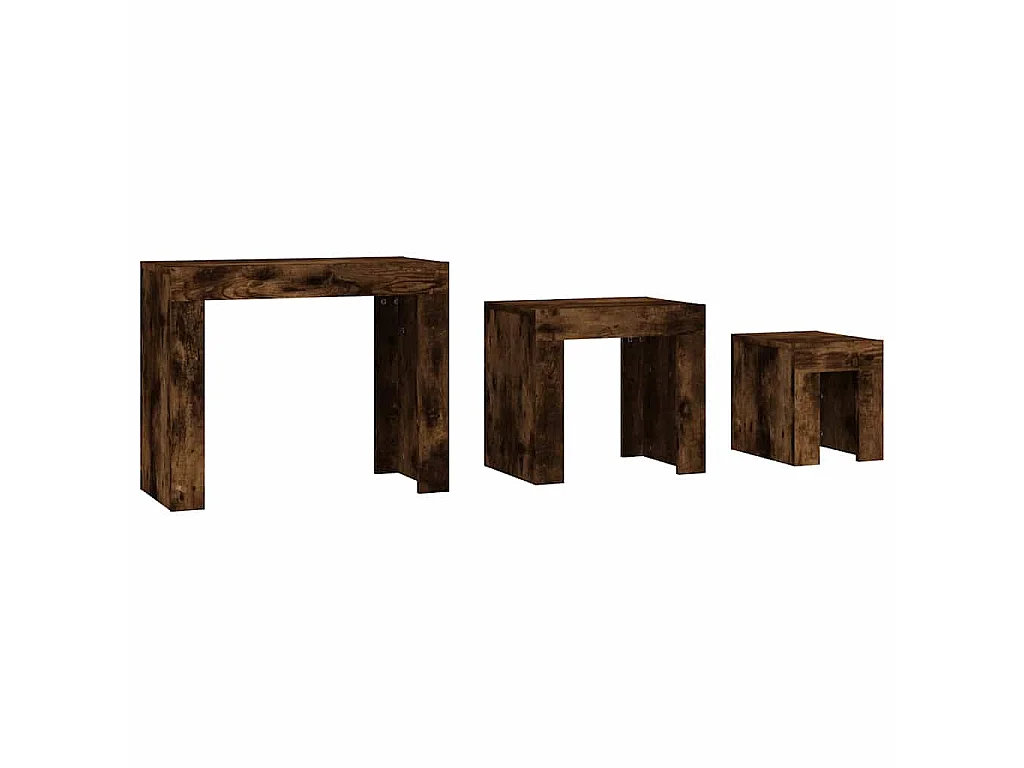 3-delige Tafeltjesset bewerkt hout gerookt eikenkleurig
