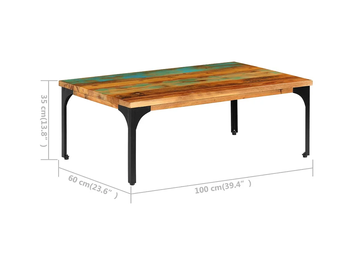 Mesa de centro madera maciza reciclada 100x60x35 cm