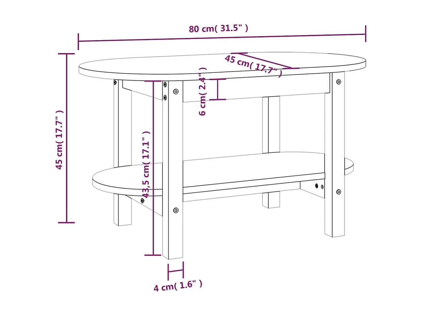 Couchtisch 80x45x45 cm Massivholz Kiefer
