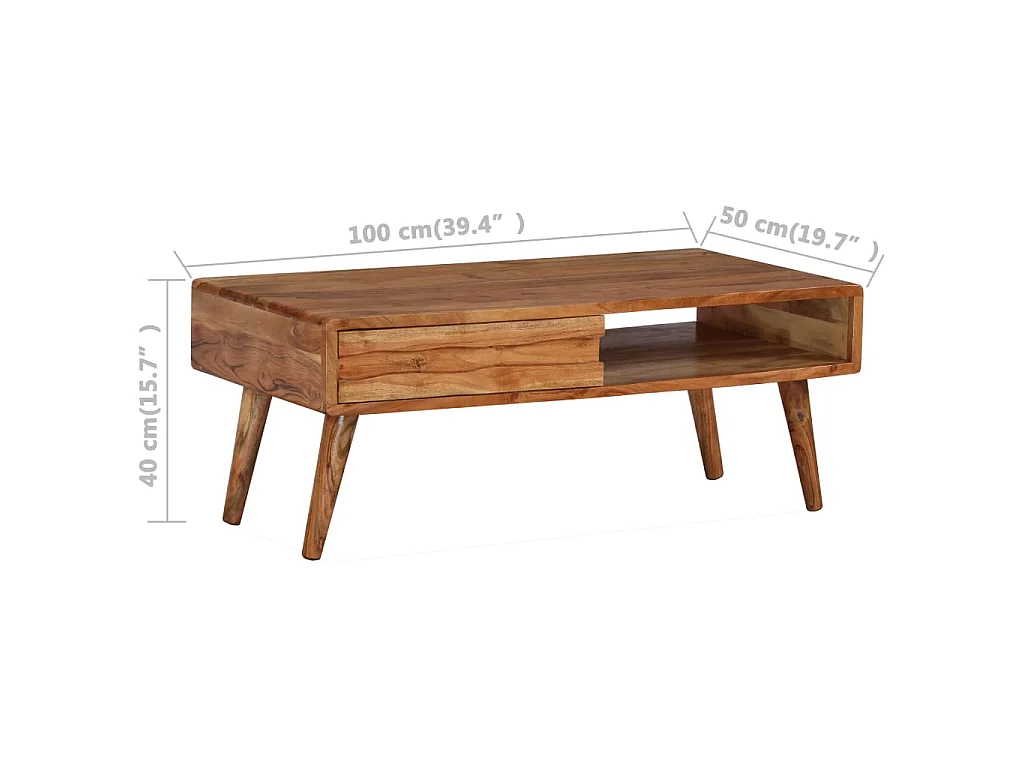 Table basse Bois massif avec tiroir sculpté 100x50x40 cm