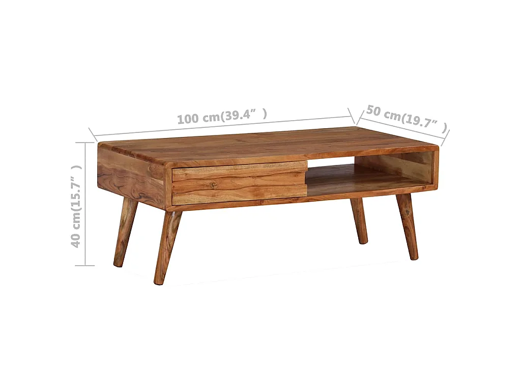 Table basse Bois massif avec tiroir sculpté 100x50x40 cm