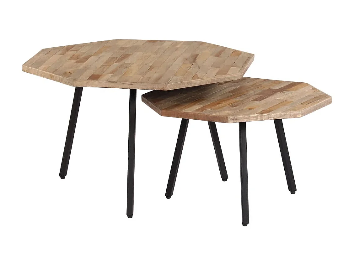 Set de mesas de centro hexagonales 2 uds teca reciclada